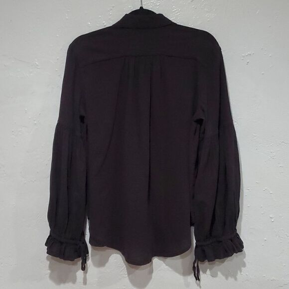 Free People We The Free Brown Button Down Shirt with Drawstring Baloon Sleeve - Picture 9 of 11